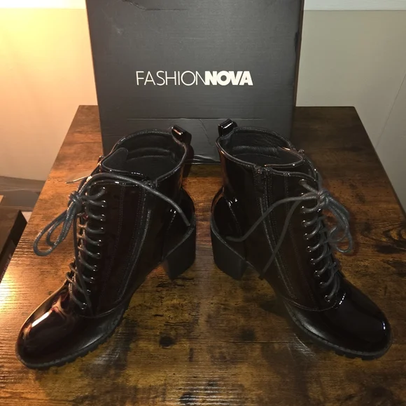 New Black Patent Leather Ankle Booties - Picture 2 of 9